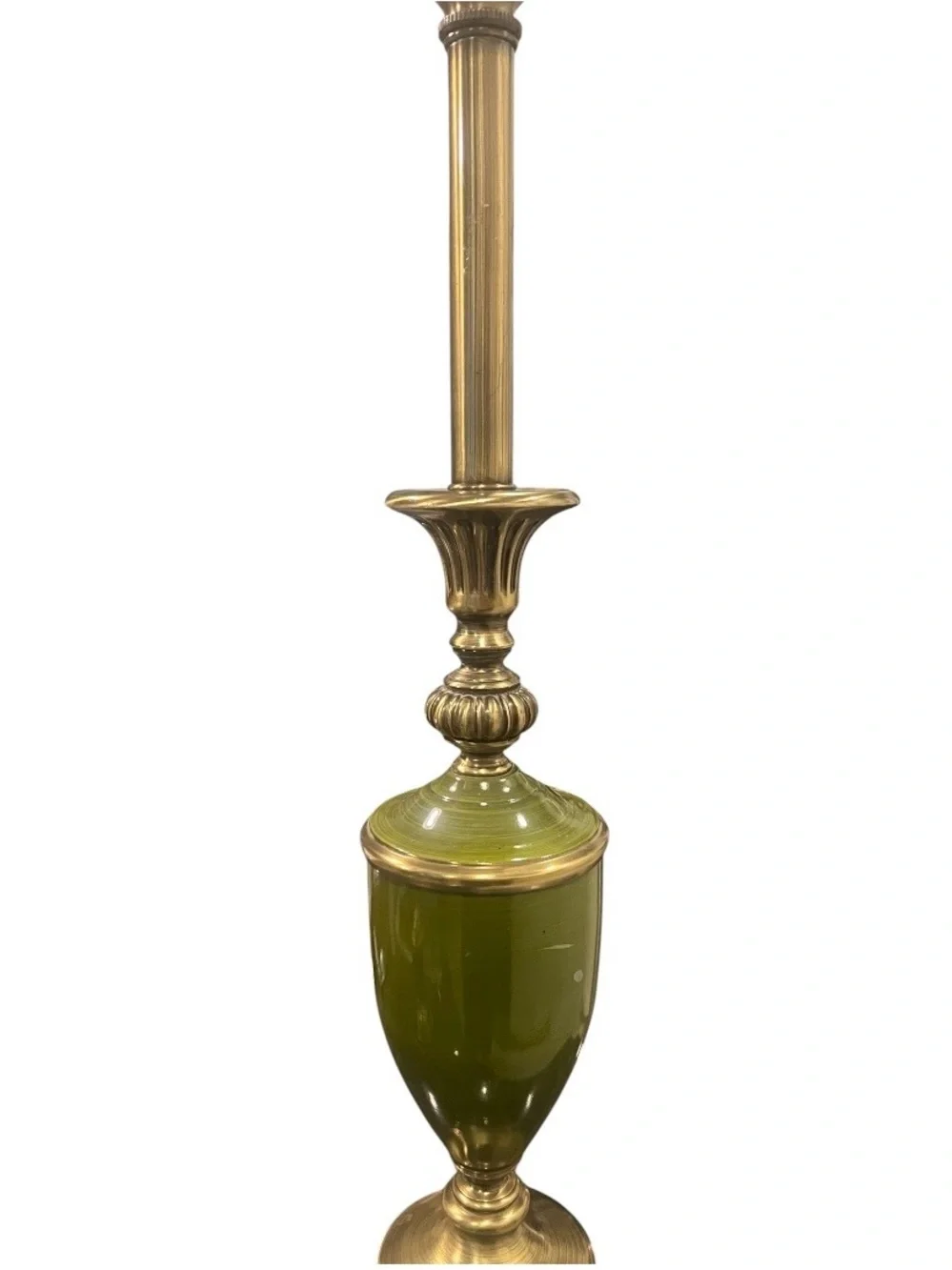 2 Vintage 1950s Rembrandt Brass & Green Enamel Hollywood Regency Table Lamps.